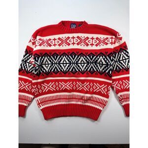 Vintage Gap Sweater Mens Large Pullover Red Nordic Grandpa Snow Flake Vintage